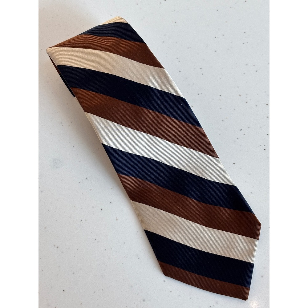Jos. A. Bank Executive Collection Silk Tie Navy Brown Cream Striped Mens Necktie